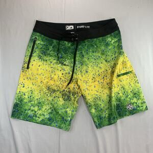 Pelagic Hydro Lite Board Shorts Fishing Swim Trunks Men's Size 36 Green Cargo